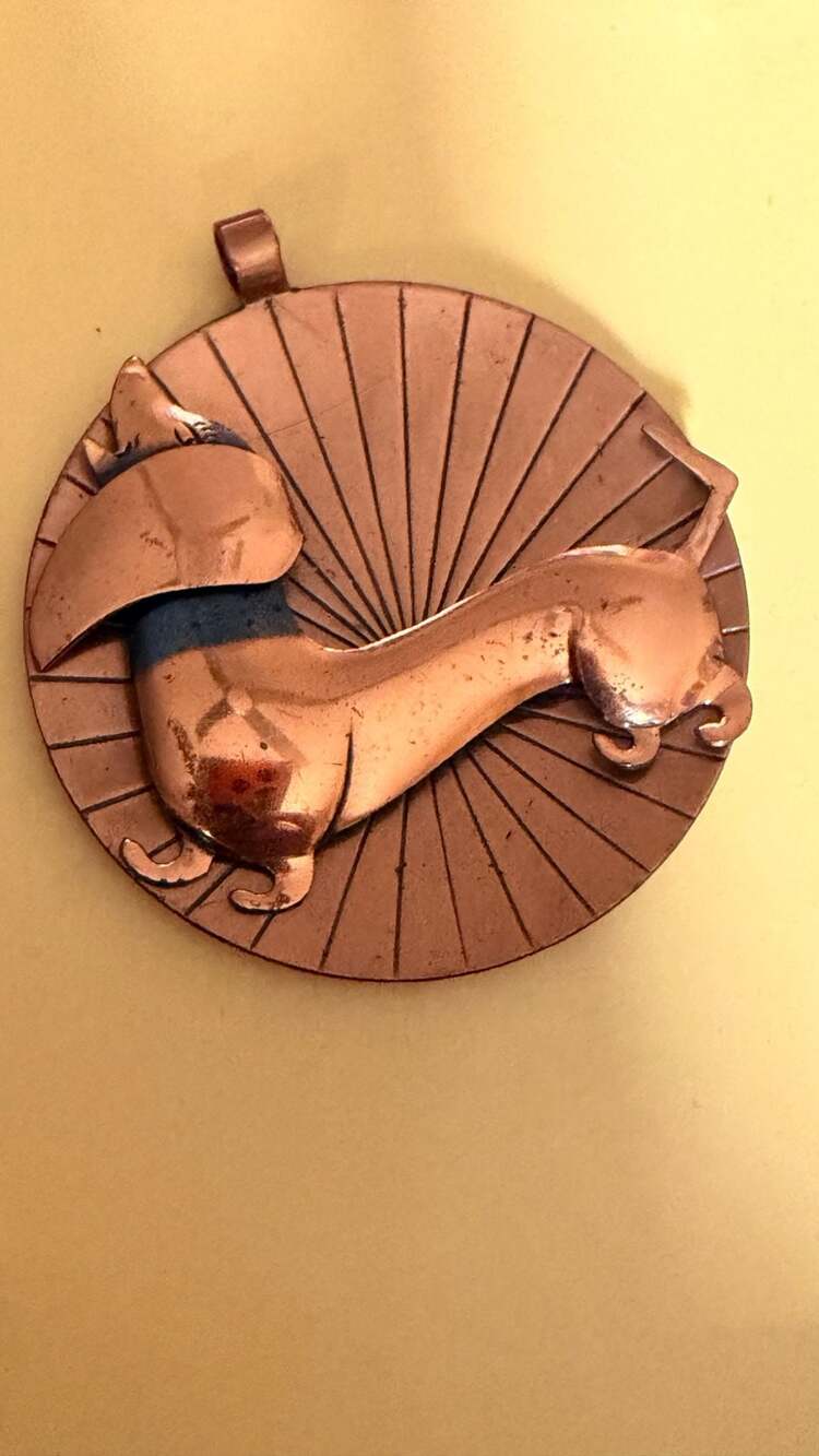 Vintage Solid Copper Dachshund Wiener Dog Pendant